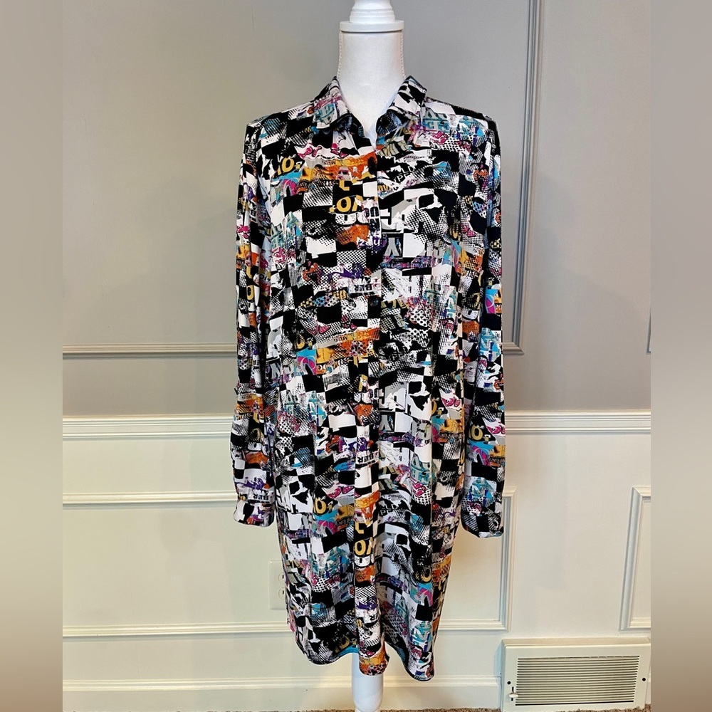 Multicolor Graphic Tunic or Shirtdress, eye candy, Plus Size 1X